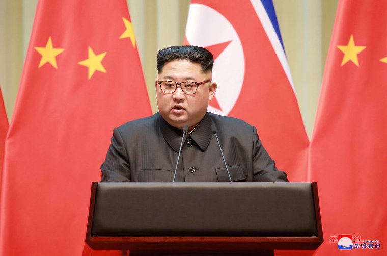 North Korean leader Kim Jong Un makes a speech during a visit to Dalian, China in this undated photo released on May 9, 2018 by North Korea's Korean Central News Agency (KCNA)